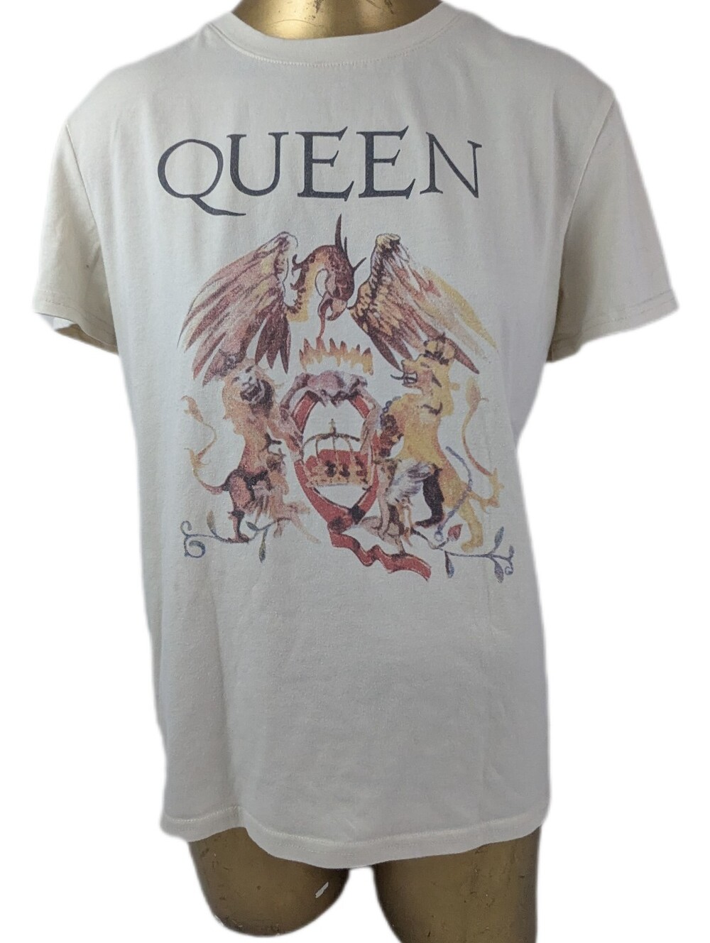 Queen Band Merch Tshirtb Cream With Crest Graphic Tee Medium